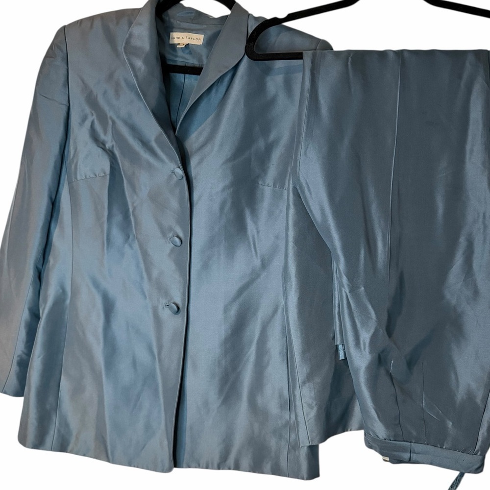Lord & Taylor Sky Blue Women's Pantsuit - Silk - Workwear - Size 6 - Picture 2 of 6